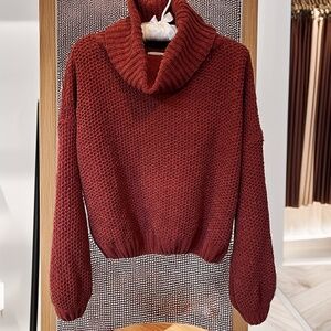 Urban Outfitters Burnt Orange Cowl Neck Cropped Balloon Sleeve Sweater Sz M